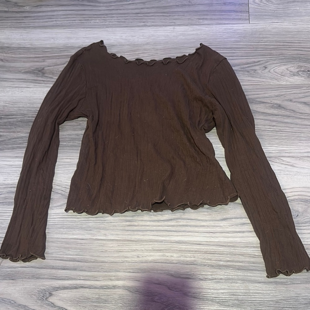 Deep Chocolate Brown Ruffled Fitted Blouse